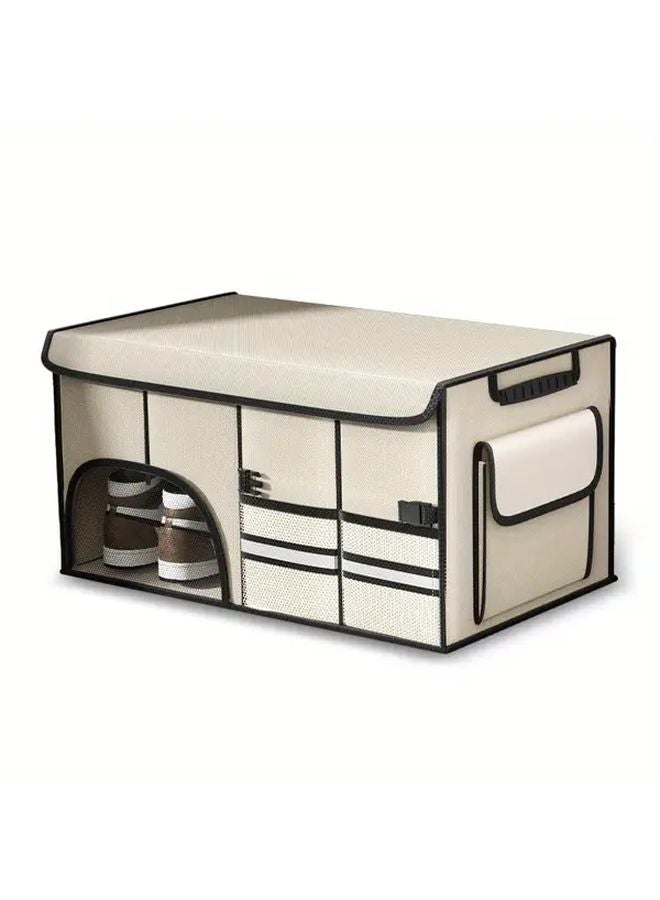 Large Car Trunk Organizer With Lid Foldable Multi Compartment Storage Box Coffee Color - Image 4